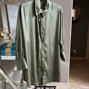 Zara Olive Striped Shirt with White Accents